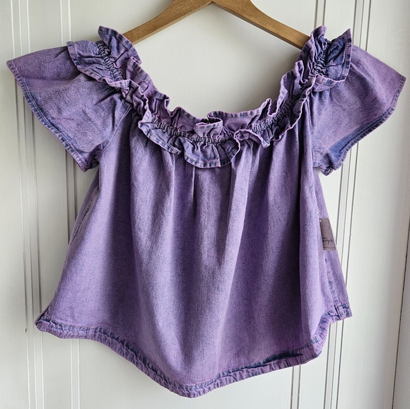 Free People Orchid Overdye lilac Denim scoop elastic Maxine Top - Picture 2 of 14